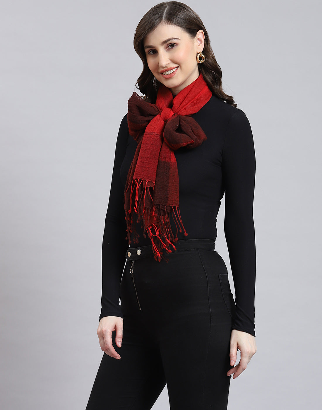 Women Red Self Design Stole