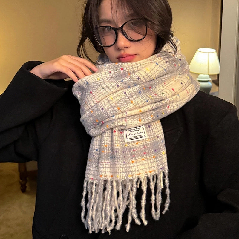 Women's Minimalist Lattice Imitation Cashmere Tassel Scarf