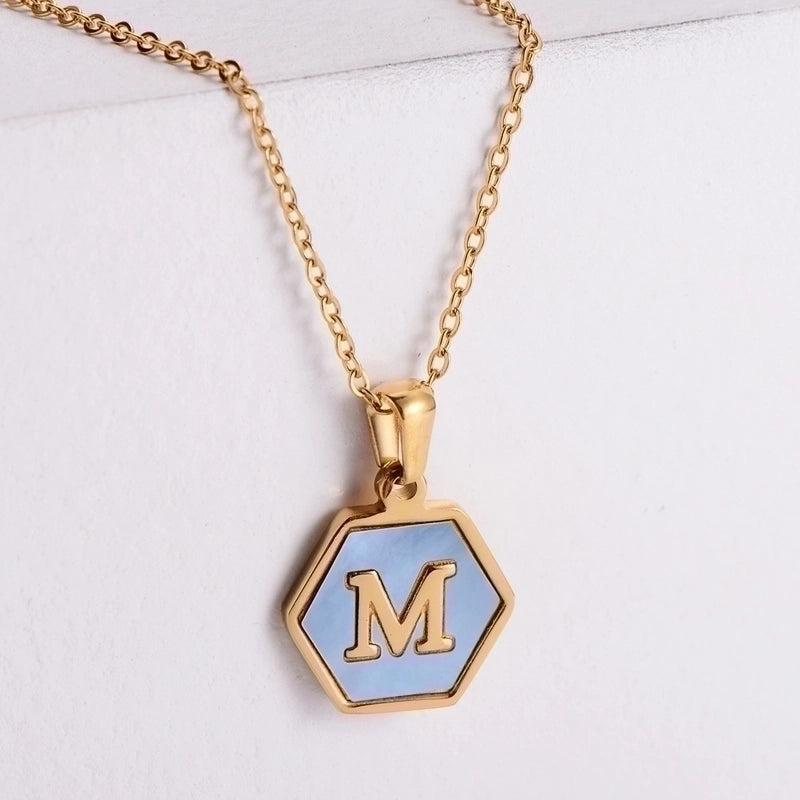 304 Stainless Steel 18K Gold Plated Minimalist Plating Letter Shell Pendant Necklace