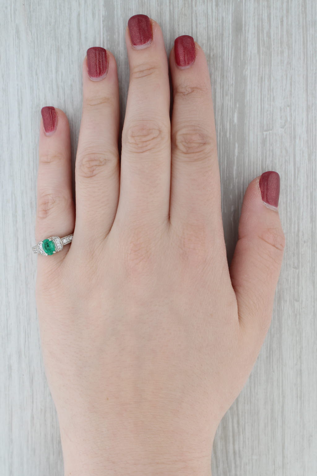 1ctw Oval Emerald Diamond Ring 14k White Gold Size 6.5 Engagement
