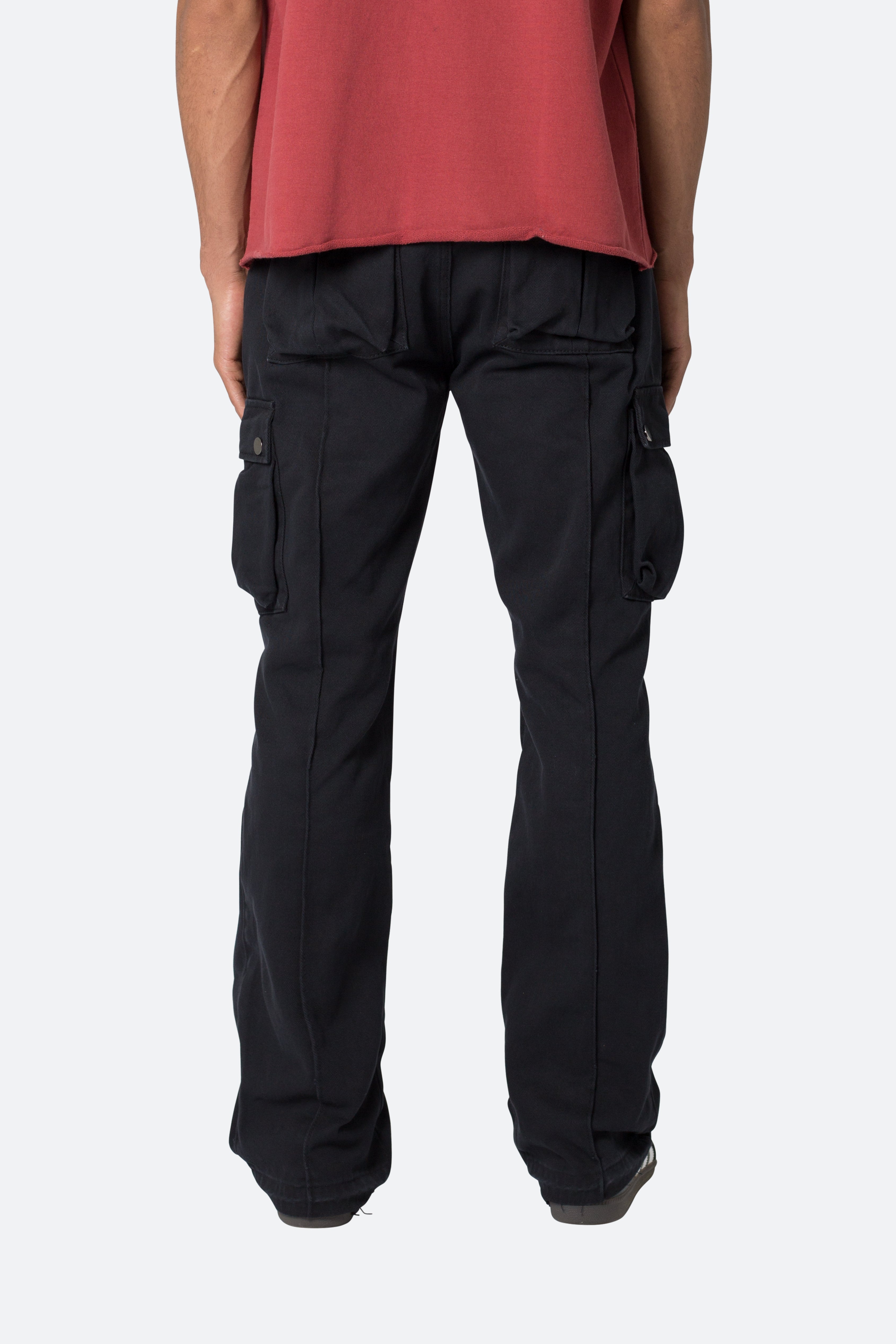 Front Zip Flare Cargo Pants - Black