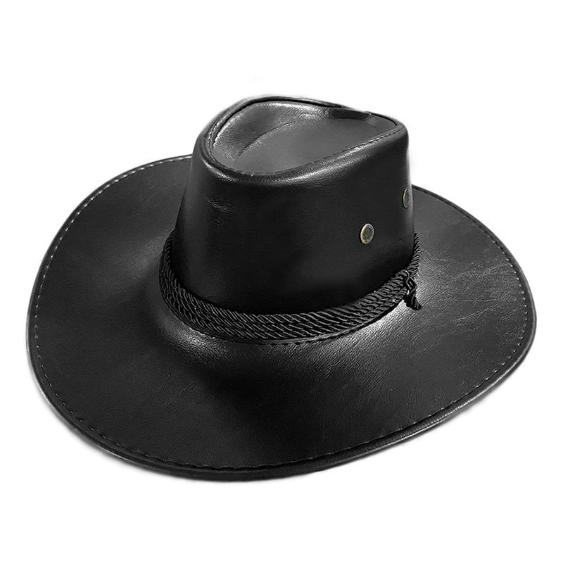 American Western Cowboy Hat Spring And Autumn Leather Men's Mountain Climbing Spanish Women's Sun Big Edge Sun Hat Sunscreen Travel