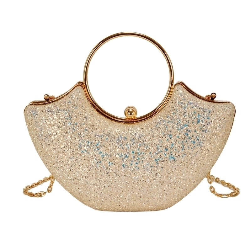 Women's Small PVC Solid Color Elegant Sequins Shell Lock Clasp Evening Bag