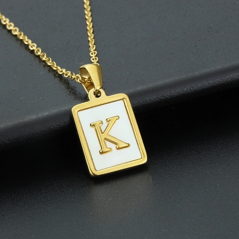 Fashion Letter Stainless Steel Inlay Shell Pendant Necklace 1 Piece