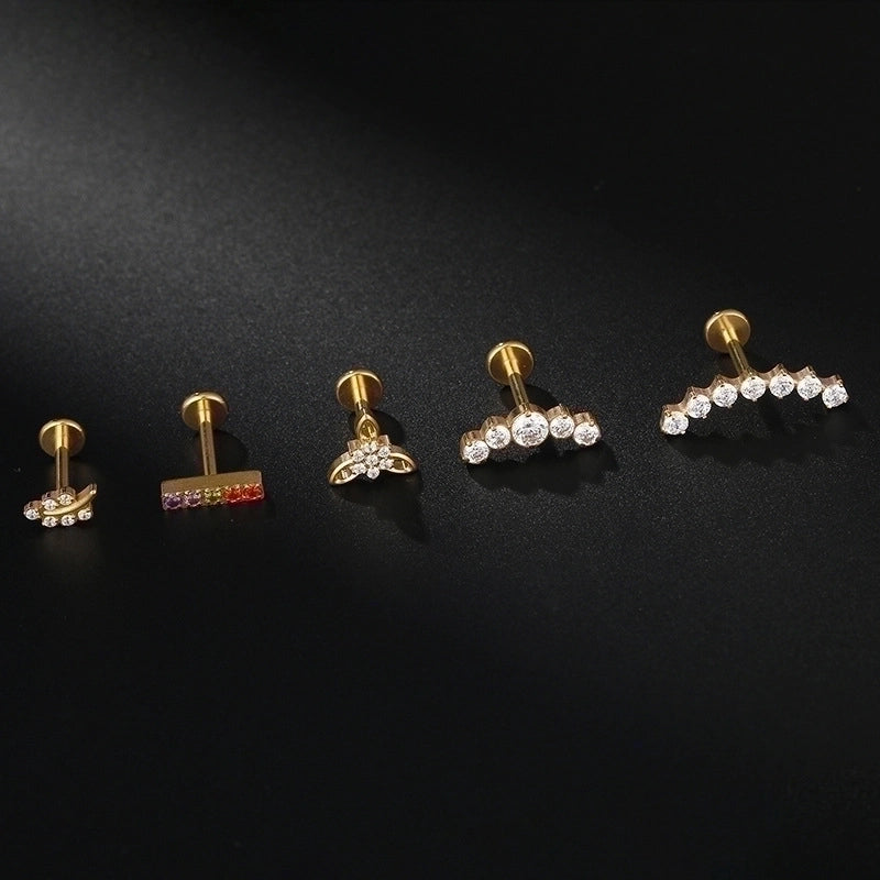 Minimalist Leaf Titanium Steel Zircon Lip Stud