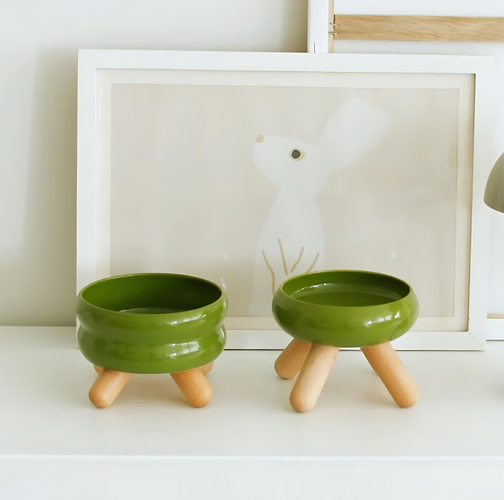 Gulu Ceramic Pet Food/Water Cat Bowls Small Dog Bowls with Wooden Stand