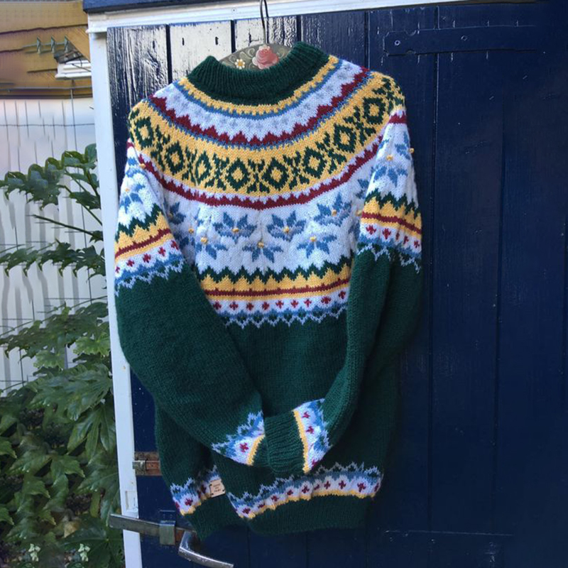 Unisex Vintage Icelandic Beautiful Knit Jacquard Warmth Crew Neck Sweater