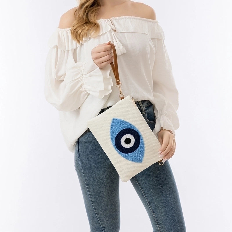 Women's Small Canvas Devil's Eye Basic Vacation Zipper Shoulder Bag