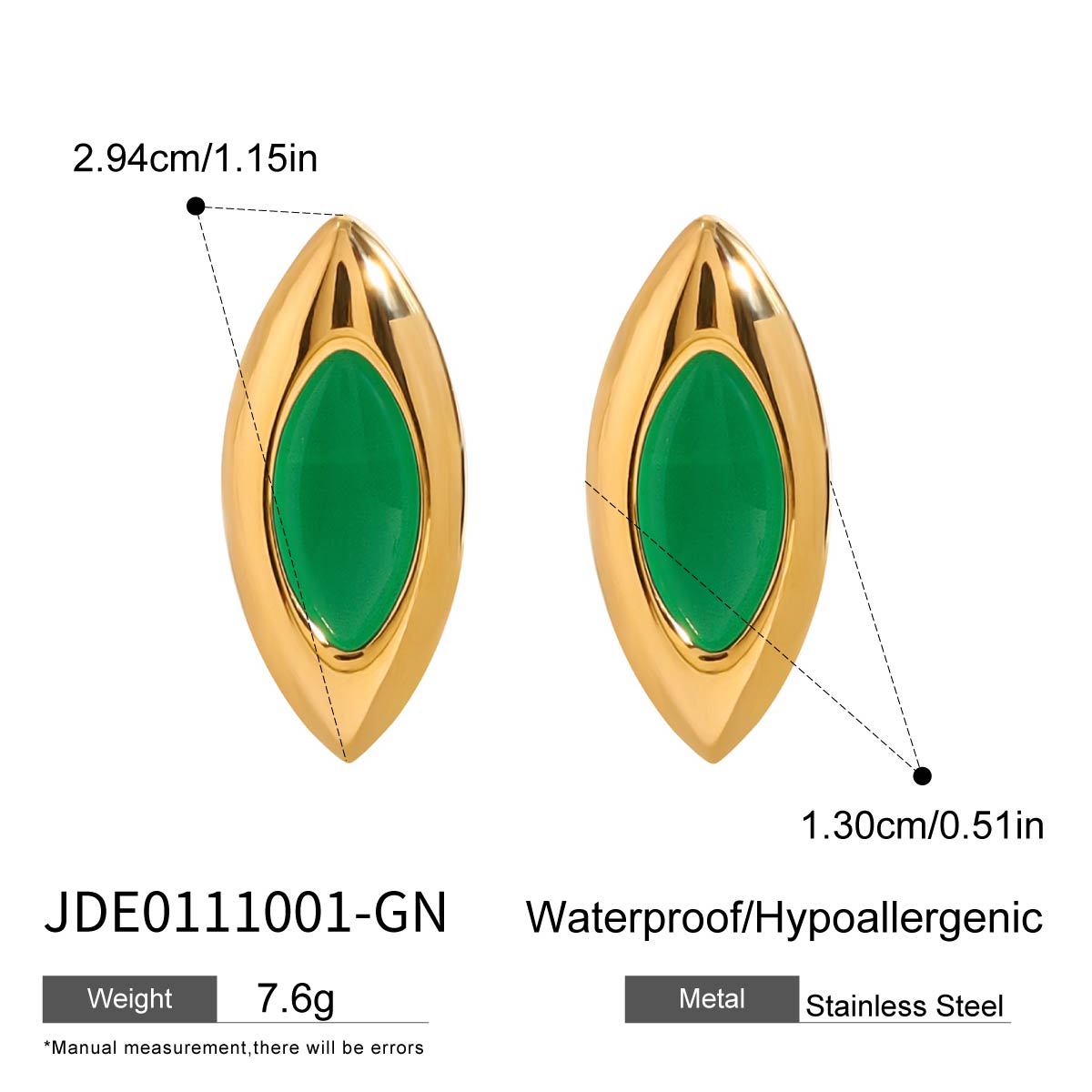 Jie Ding Stainless Steel Earrings Titanium Steel Earrings Green Agate Earrings