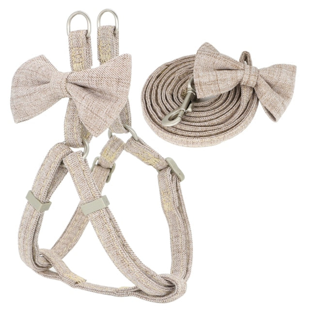 Bowknot Dog Harness Leash Collar Set