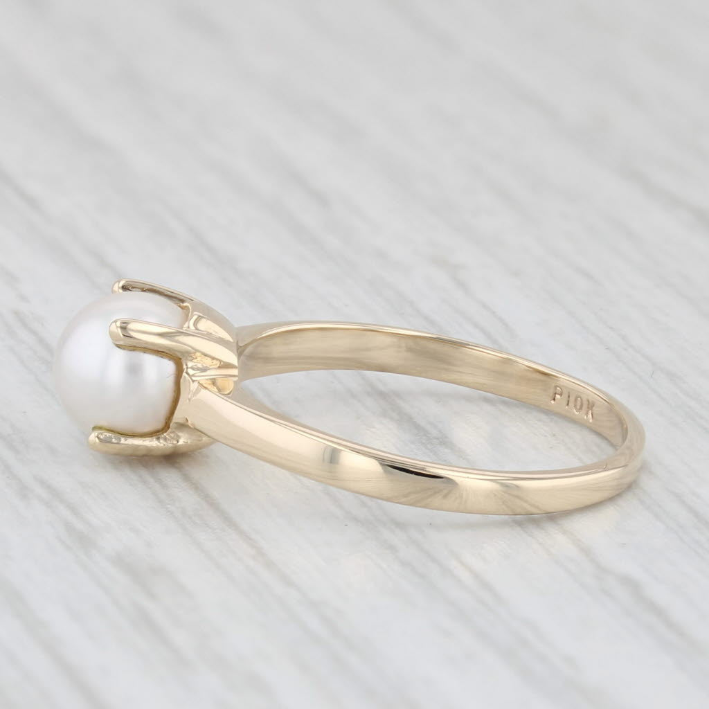 Round Cultured Pearl Solitaire 10K Yellow Gold Ring Ring Size 5.75