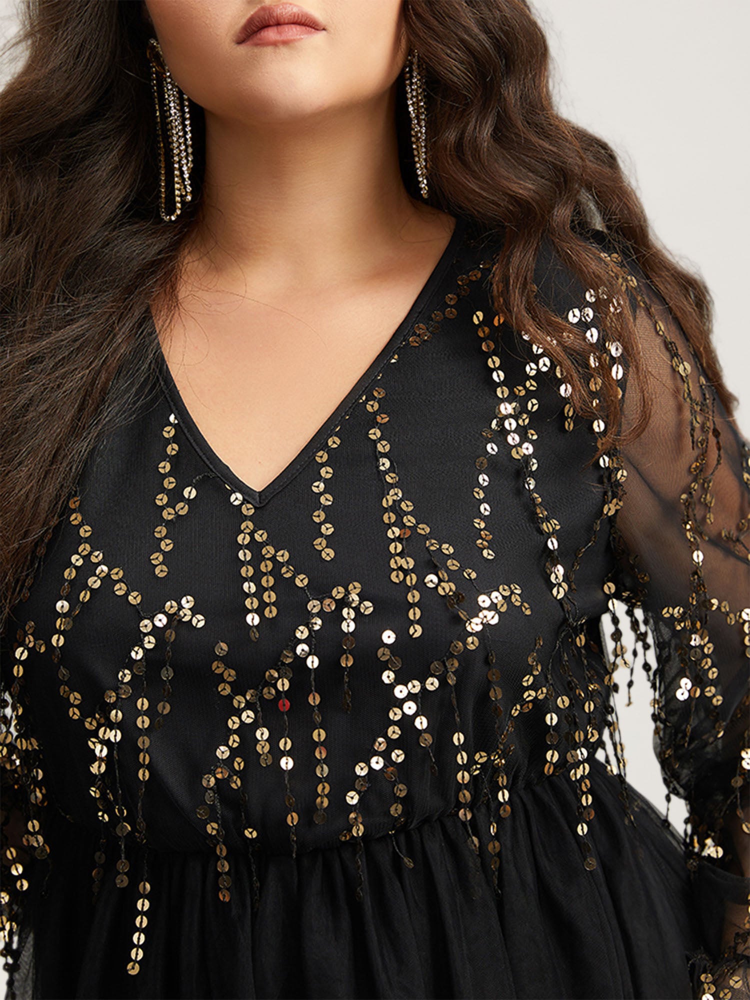Sequin Mesh Patchwork Tassel Dress