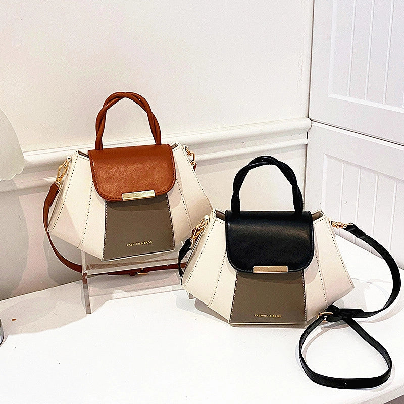 Women's Medium Pu Leather Color Block Streetwear Square Zipper Crossbody Bag