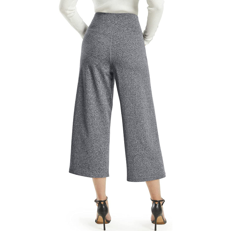 Women Wide Leg Yoga Capri High Waist Stretch Workout Sweatpants With Pockets Casual Straight Leg Pants
