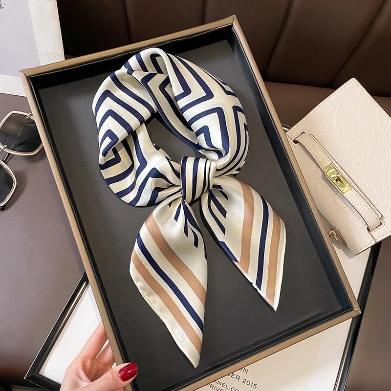 Women's Elegant Minimalist Flower Satin Printing Silk Scarf