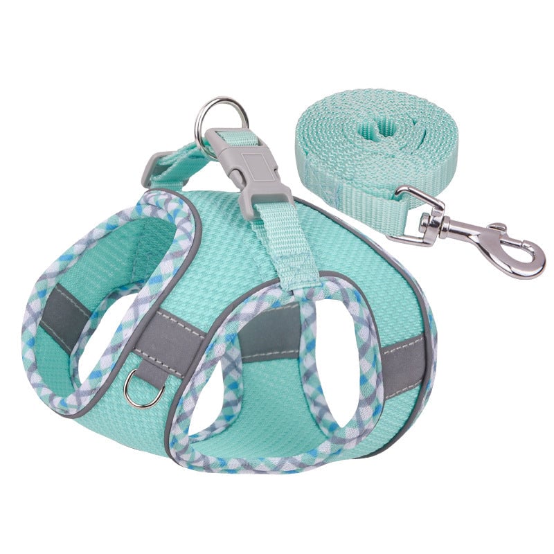 Reflective Plaid Breathable Dog Harness&Leash