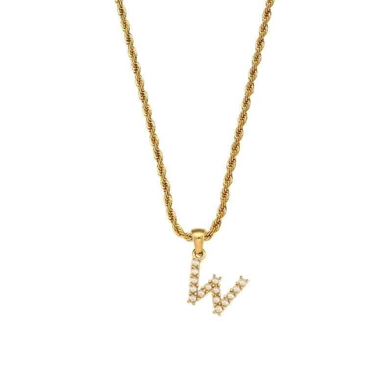 Fashion Letter 304 Stainless Steel Pearl 18K Gold Plated Plating Inlay Pendant Necklace
