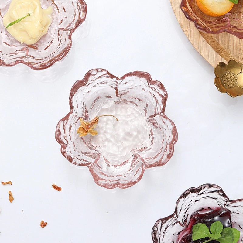 Cherry Blossom Dish Glass Flavor Dish Pink Petal Dish Seasoning Dish Small Dish Mini Bowl Dip Dish