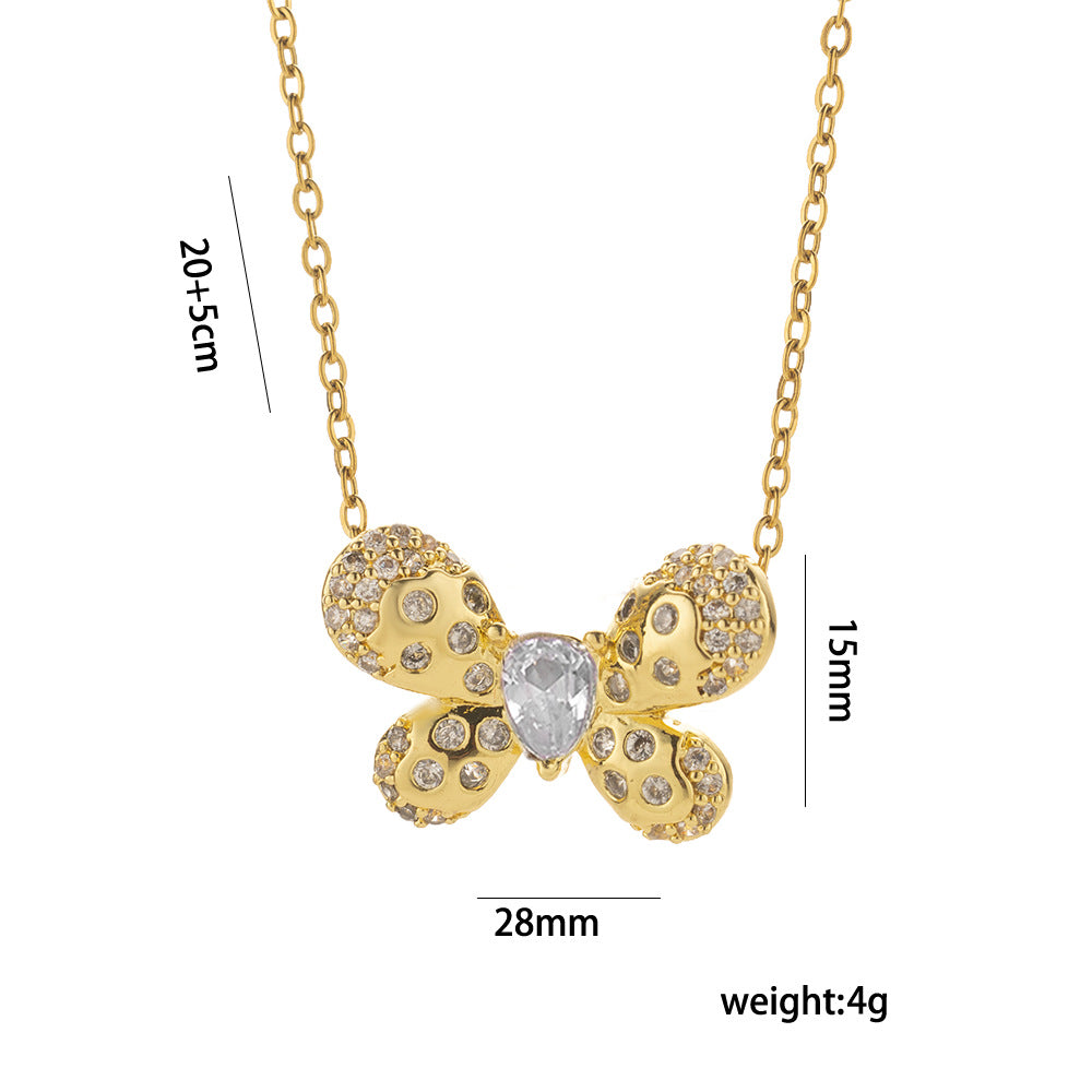 Necklace Women  Version Ins Style Simple Butterfly Necklace Inlaid With Zircon Fashion Clavicle Chain Sweet