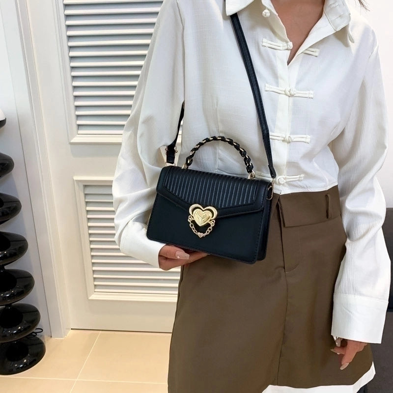 Women's Medium Pu Leather Heart Shape Solid Color Elegant Classic Style Square Magnetic Buckle Shoulder Bag Handbag Crossbody Bag