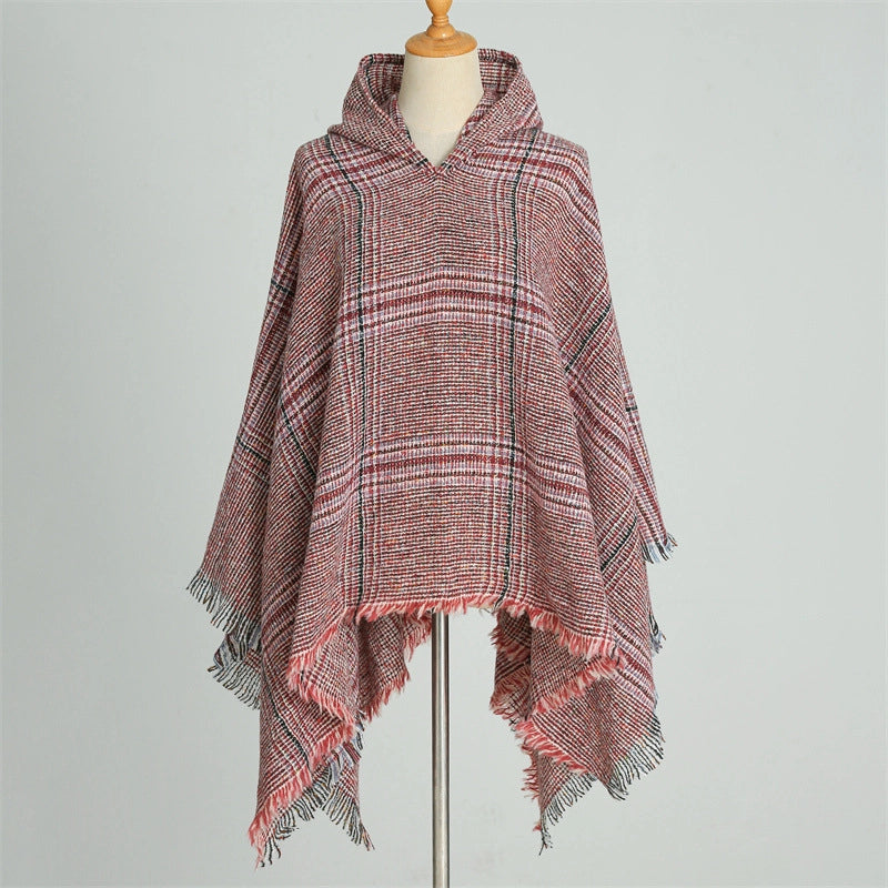 Hooded Cape Plaid Scarf Cashmere Winter Outerwear Warm Shawl New Poncho Best Seller In Europe And America Cloak