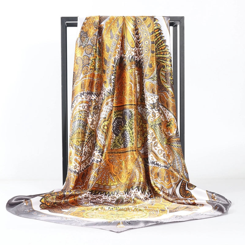 Women's Elegant Retro Rose Flower Polyester Printing Silk Scarf