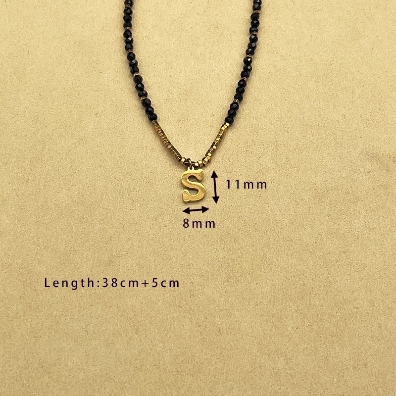 Casual Letter 304 Stainless Steel 18K Gold Plated Beaded Pendant Necklace