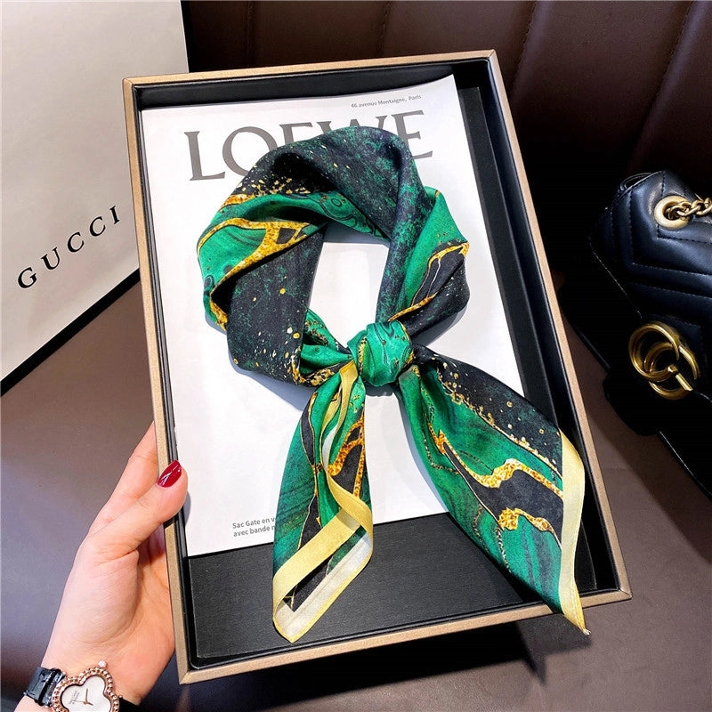 Women's Elegant Minimalist Flower Satin Printing Silk Scarf
