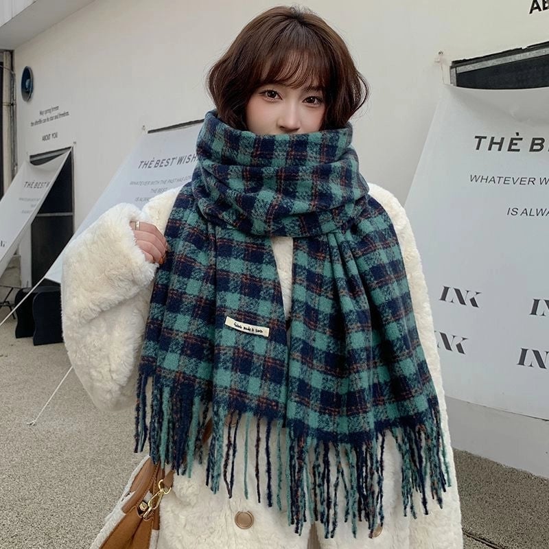 Women's Lady Minimalist Lattice Imitation Cashmere Scarf