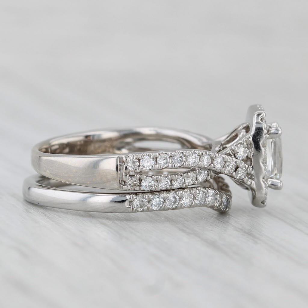 1.20ctw Leo Diamond Halo Engagement Ring Contoured Wedding Band 14k White Gold