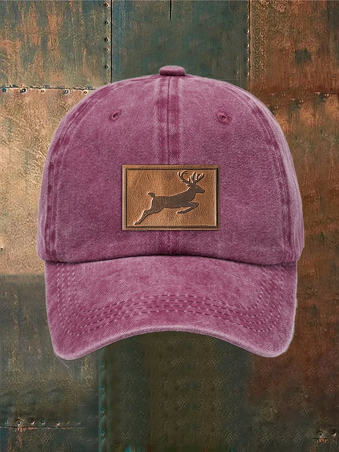 Unisex Distressed Washed Cotton Elk Print Hat