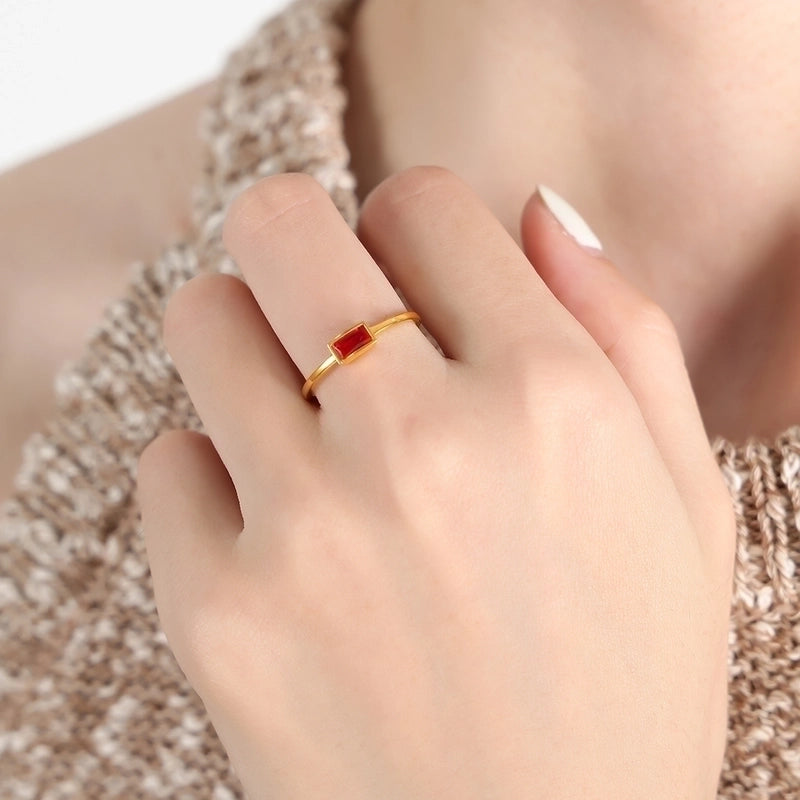 Minimalist Square Oval Titanium Steel Glass Stone Zircon 18K Gold Plated Plating Inlay Rings
