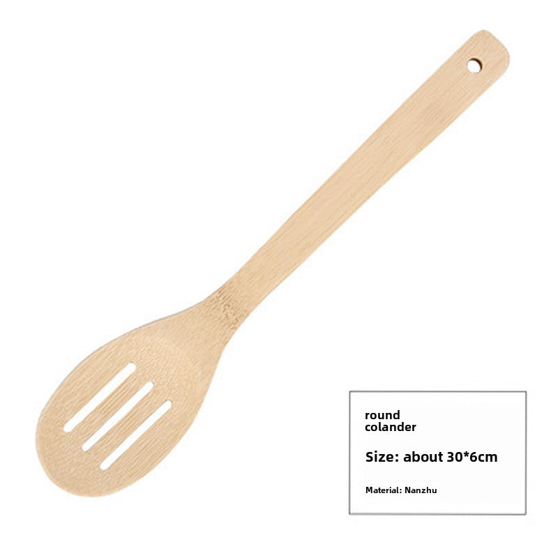 Long Handle Bamboo Spatula Bamboo Cooking Kitchenware Bamboo Spoon Kitchen Frying Spatula High Temperature Resistant Bamboo Colander Non-stick Spatula Set