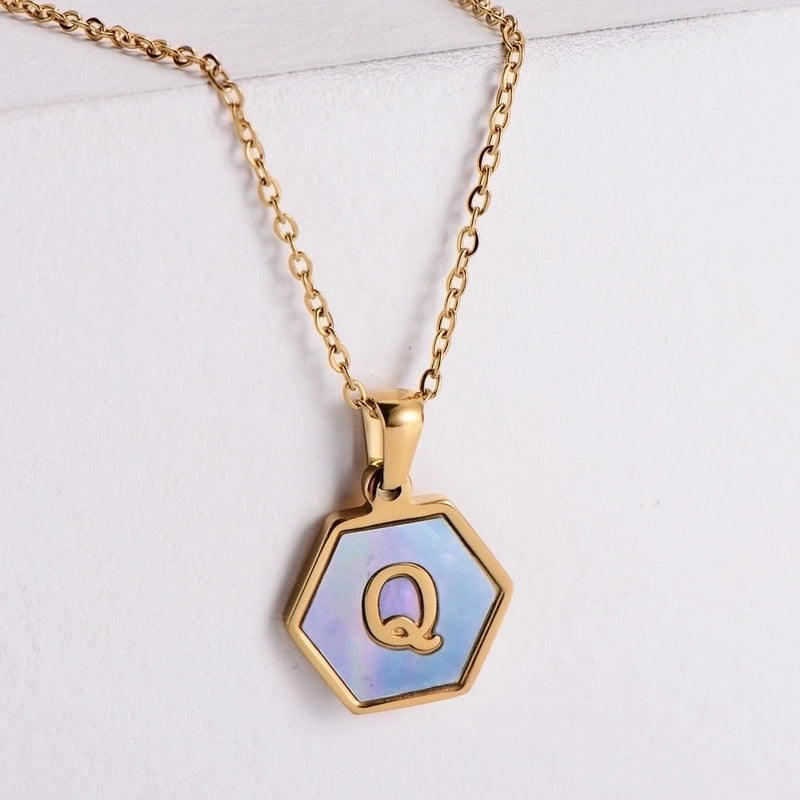 304 Stainless Steel 18K Gold Plated Minimalist Plating Letter Shell Pendant Necklace