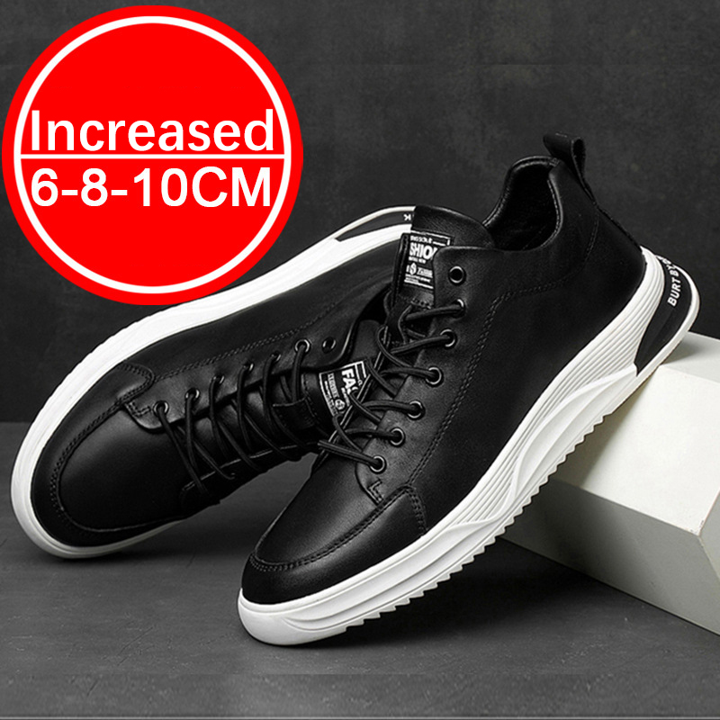 Fashion Genuine Leather Men Skataboard Shoes Elevator 6/8CM Height Increase Sports Hollow Breathable Sneakers Heightening Shoes