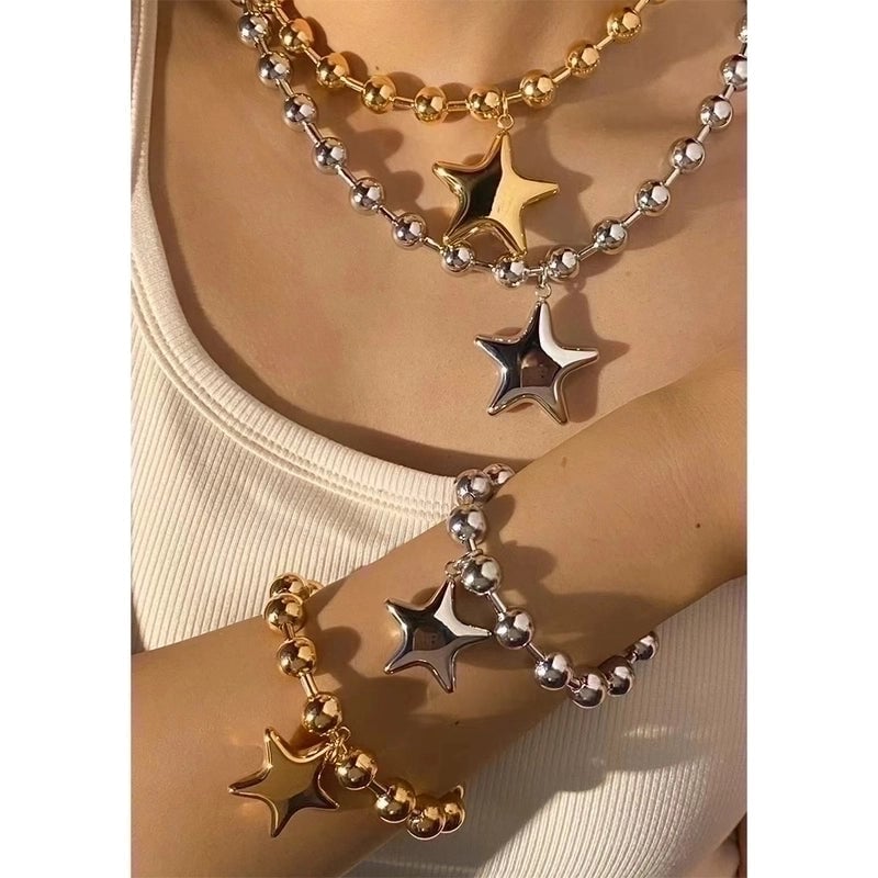 Vacation Modern Style Pentagram Round Heart Shape 304 Stainless Steel 16K Gold Plated White Gold Plated Gold Plated Plating Bracelets Necklace