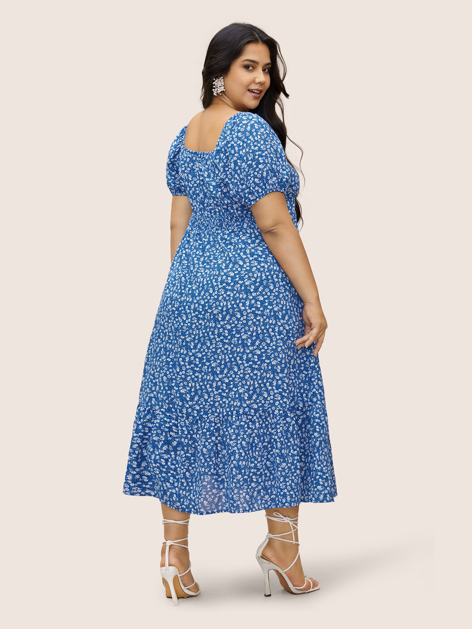 Square Neck Ditsy Floral Raglan Sleeve Dress