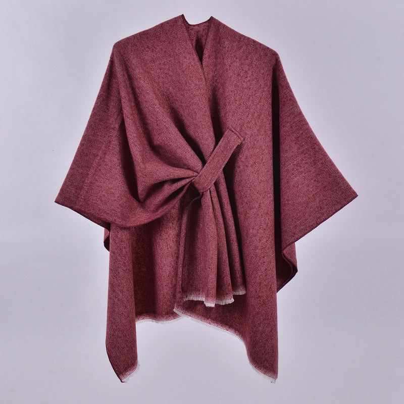 New Women's Autumn And Winter Warm Cloak Simple Double-sided Solid Color Split Cashmere Outerwear Shawl