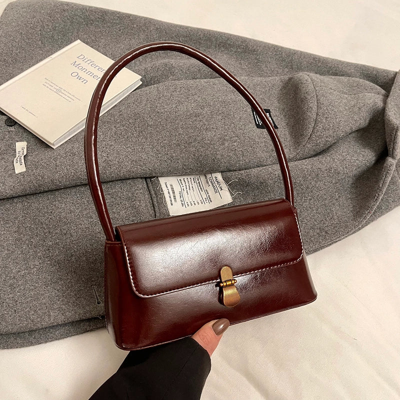 Women's Pu Leather Solid Color Classic Style Square Buckle Flip Cover Shoulder Bag