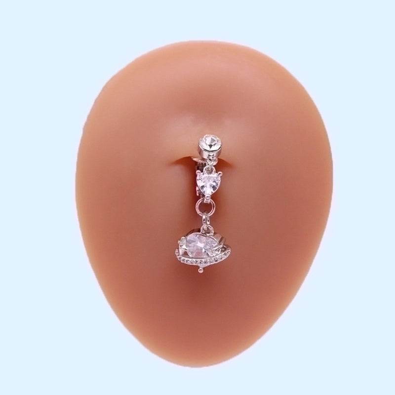 Cute Wedding Bridal Star Heart Shape Stainless Steel Alloy Copper Plating Inlay Artificial Crystal Agate Zircon 14k Gold Plated Silver Plated Belly Ring