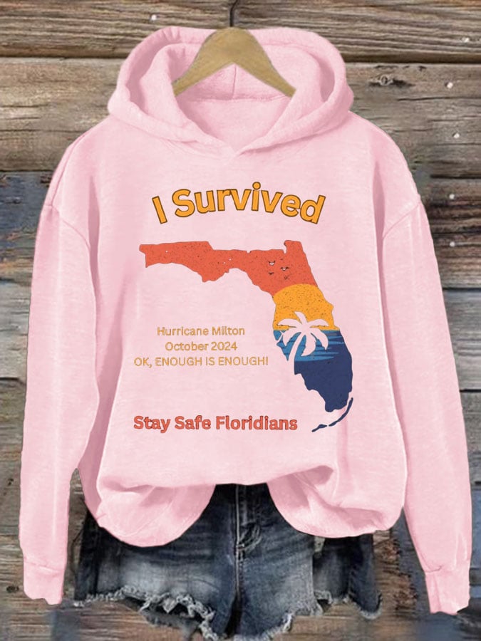 Women's Survived Hurricane Milton! Stay safe. Floridian Print Casual Sweatshirt