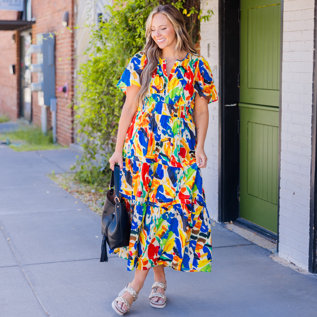 Wish Me Joy Dress. Blue Watercolor