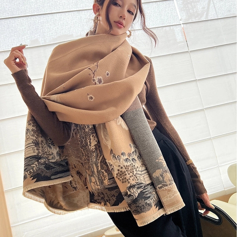 Women's Retro Oversized Flower Polyester Scarf Shawl
