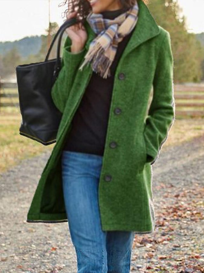 Women's Retro Mid Length Solid Color Woolen Coat