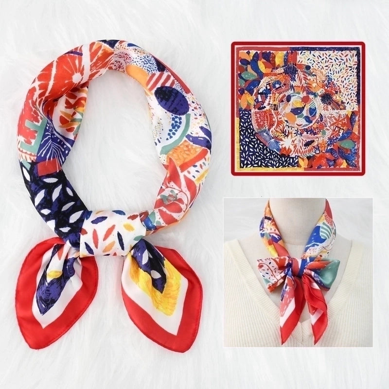 2 Pieces Women's Elegant Plaid Flower Horse Satin Silk Scarf