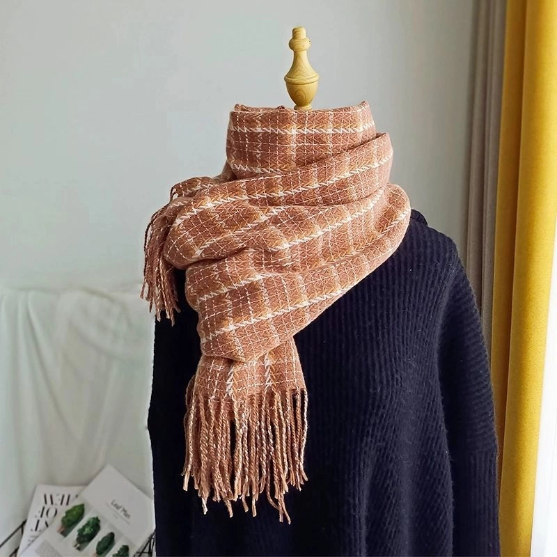 Plaid Scarf Women's Autumn And Winter New Cashmere Student Tassel Shawl Cold-proof Warm Neck