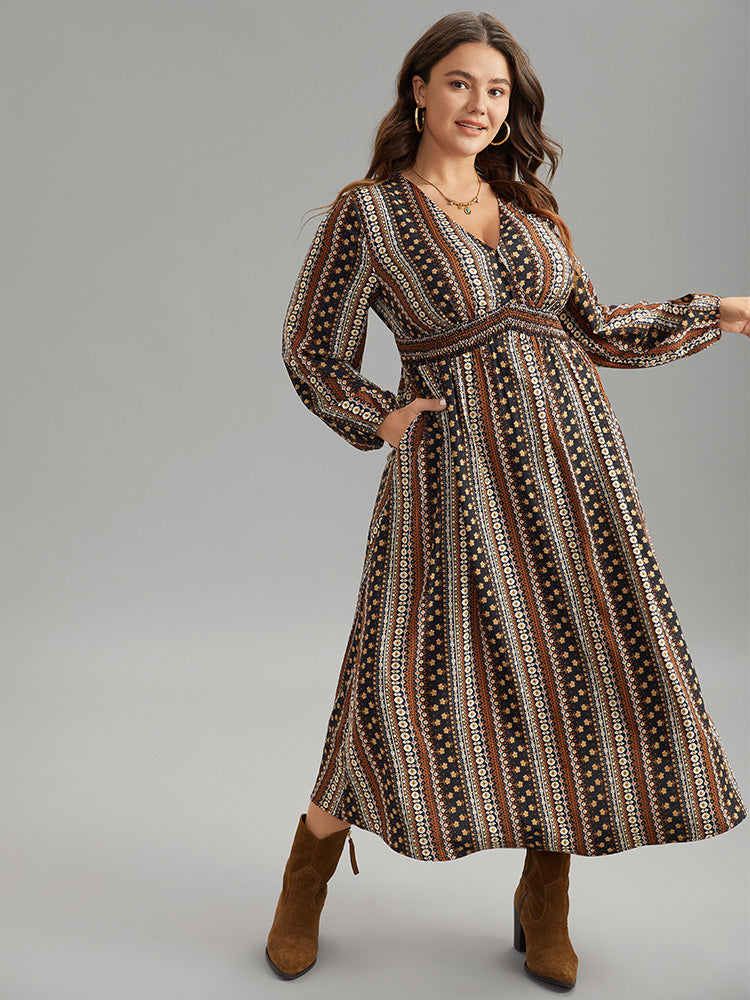 Bandana Print Wrap Shirred Dress