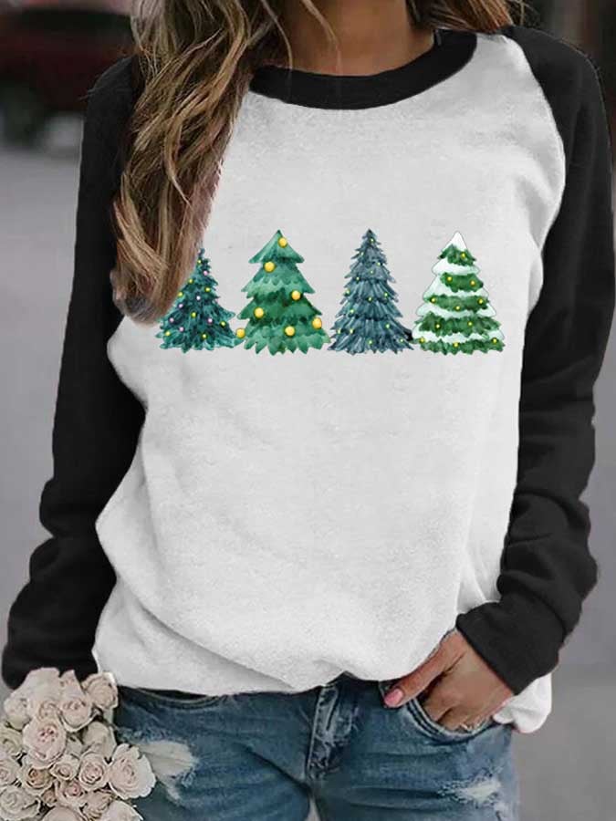 Women's Christmas Trees Print Casual Long Sleeve Hoodie