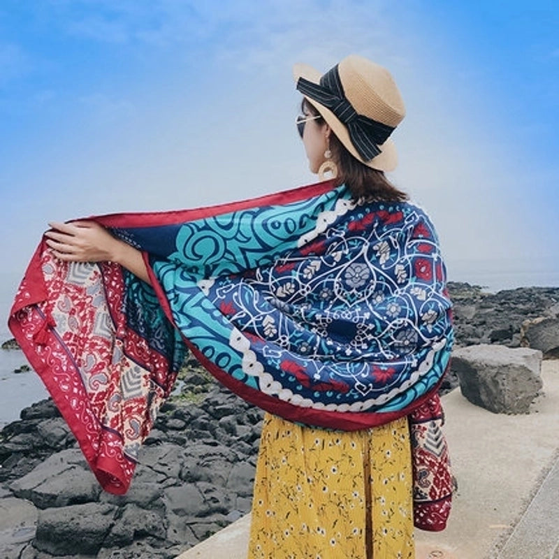 Women's Classic Style Printing Cotton And Linen Scarf Shawl