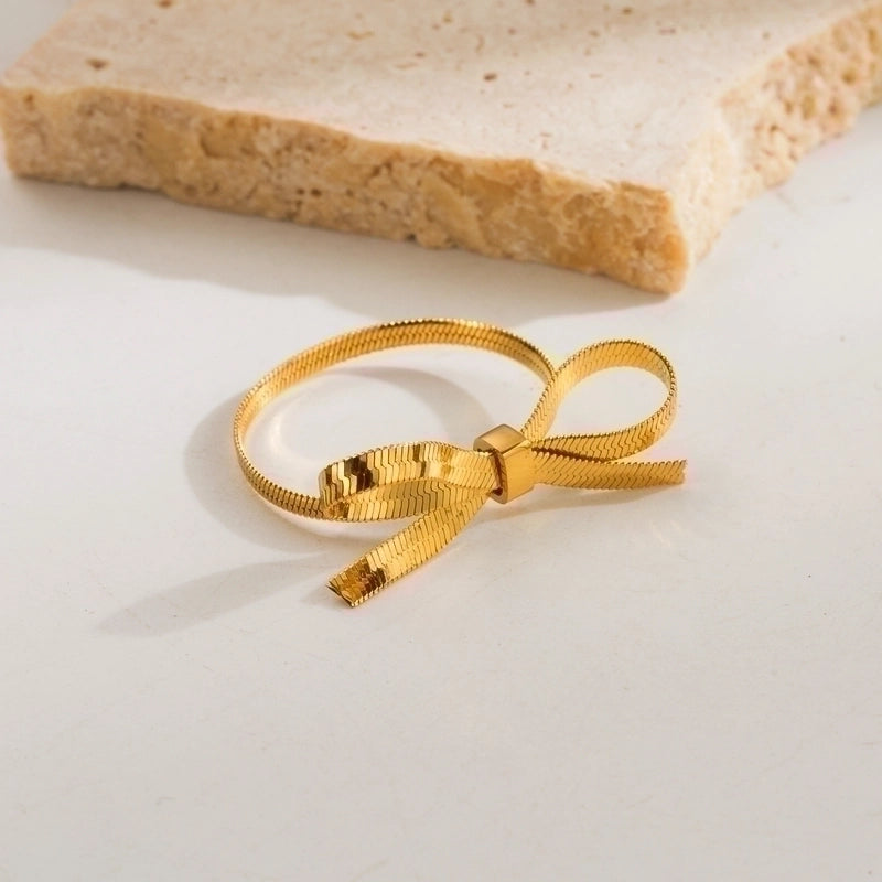 Vintage Style Minimalist Solid Color Bow Knot 304 Stainless Steel 18K Gold Plated Plating Stainless Steel Necklaces